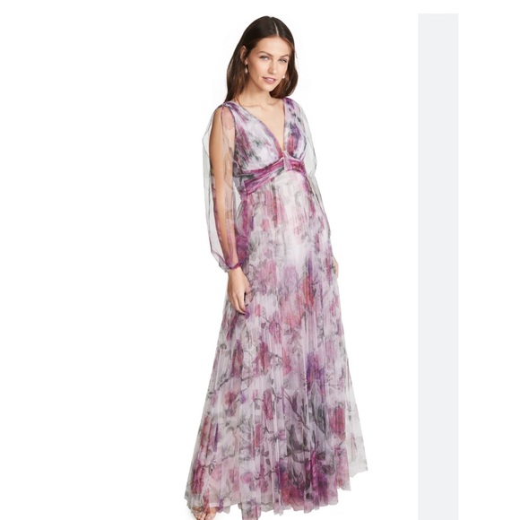 Marchesa Dresses & Skirts - Marchesa Notte chiffon silk print pleated maxi dress